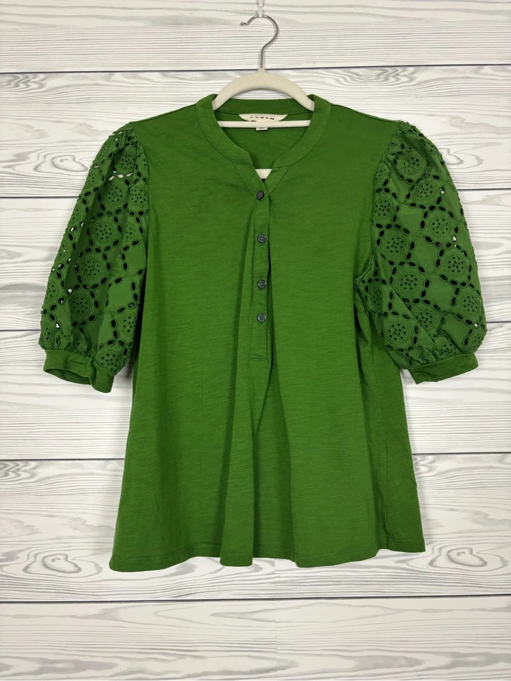 Boden green Eden puff sleeve henley blouse size 8